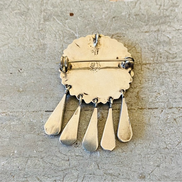 ♥️ Southwestern Style ♥️ Taxco Sterling Silver & Green Gemstone Brooch Pendant - Picture 3 of 8